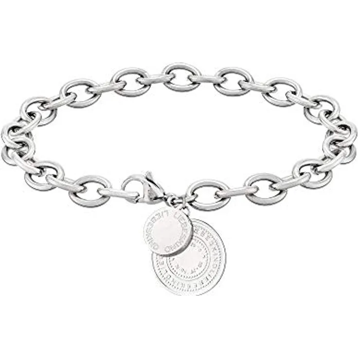 LIEBESKIND Armband mit Münzanhänger aus Edelstahl, 20 cm, Karabinerverschluss, silberfarben
