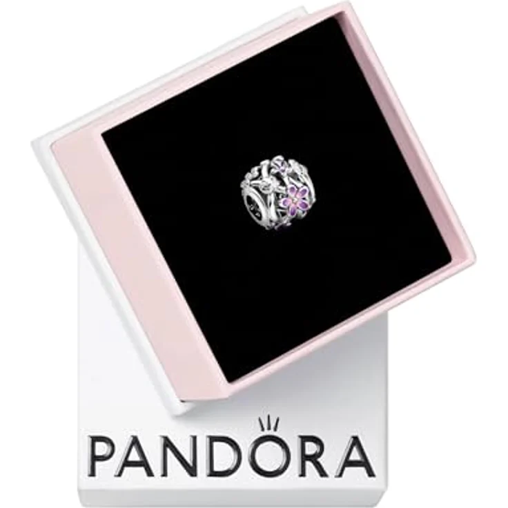Pandora Charm 798772C02, lilafarbenes Gänseblümchen aus Sterling-Silber mit Emaille-Details – Bild 1