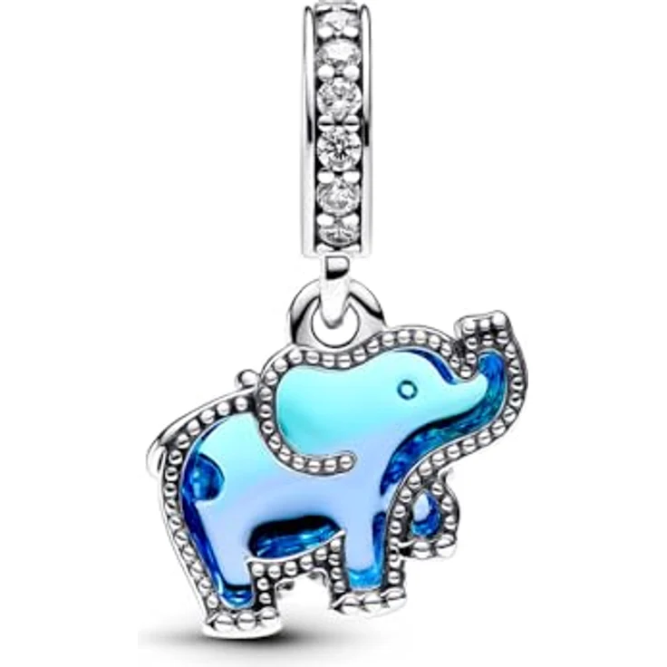 Pandora Charm-Einhänger 793339C01, Elefant aus Sterling-Silber mit Zirkonia und blauem Murano-Glas – Bild 3