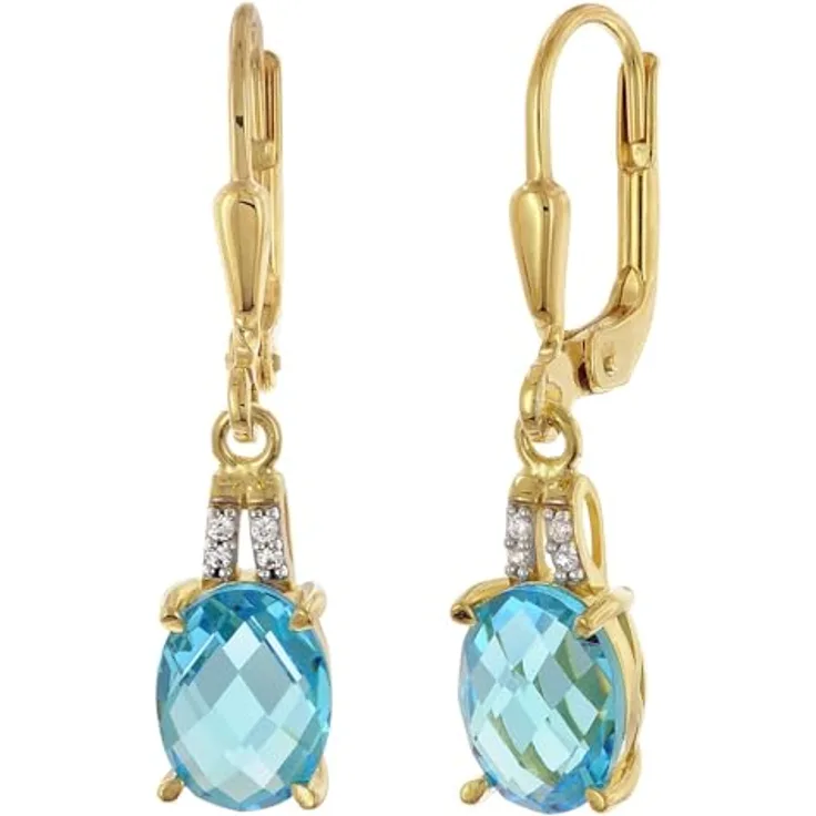 trendor Damen-Ohrringe 925 Silber Vergoldet mit Synthetischen Blautopas und Zirkonias, 27 mm, elegantes Accessoire in Geschenkverpackung
