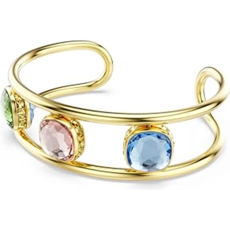 Swarovski Chroma Armreif, Vergoldeter Damenarmreif mit Wendbaren Grünen, Blauen und Pinken ReCreated Crystals, 15.7 x 1.8 cm – Bild 2
