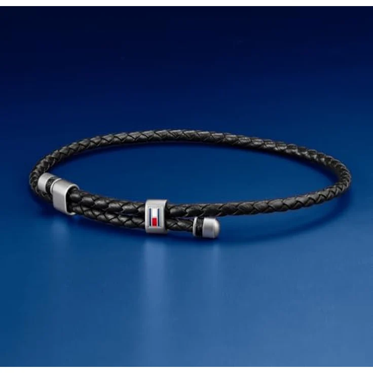 Tommy Hilfiger Jewelry Armband für Herren, Schwarzes Geflochtenes Leder in Doppelschlaufe, 19,5 cm, Edelstahl-Details, größenverstellbar – Bild 3