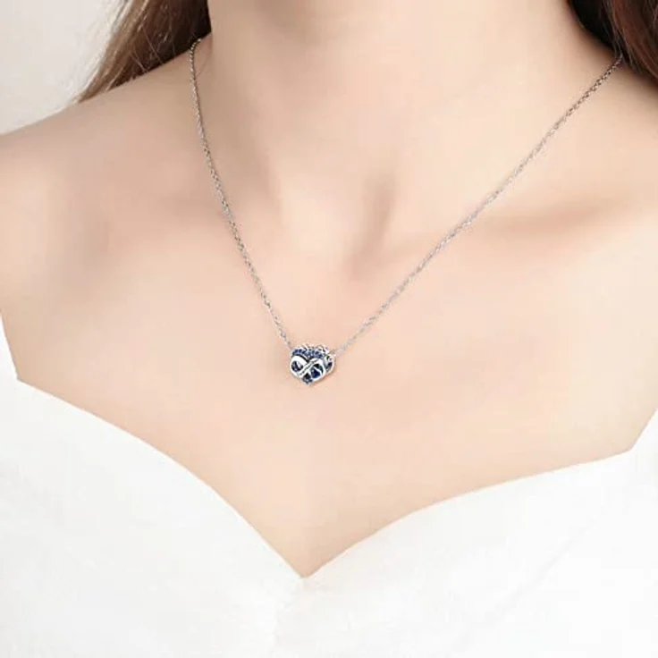 BIZK September Geburtsstein Charm Anhänger, 925 Sterling Silber mit dunkelblauem Zirkon, für Armband und Halskette, Geschenk für Frauen – Bild 4