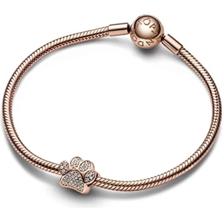 PANDORA Funkelnder Pfotenabdruck Charm, 14 Karat rosévergoldete Metalllegierung mit Zirkonia, kompatibel mit PANDORA Moments Armbändern – Bild 3