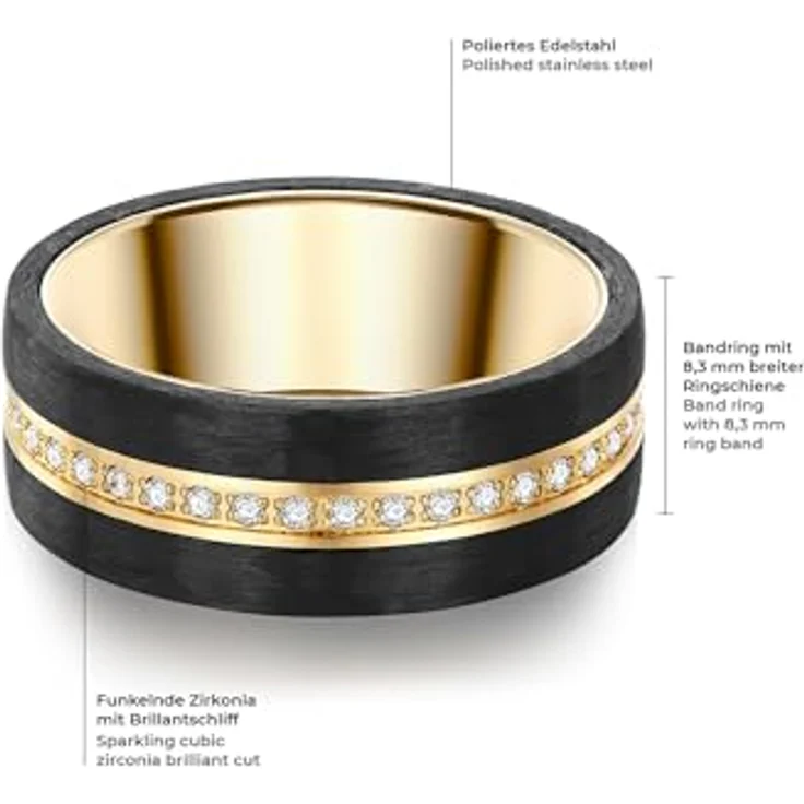 Trilani Damen-Ring Edelstahl gelbvergoldet mit Zirkonia in Brillantschliff – eleganter Vergoldungsring in Schmuckbox, ideal als Verlobungs- oder Partnerring – Bild 2