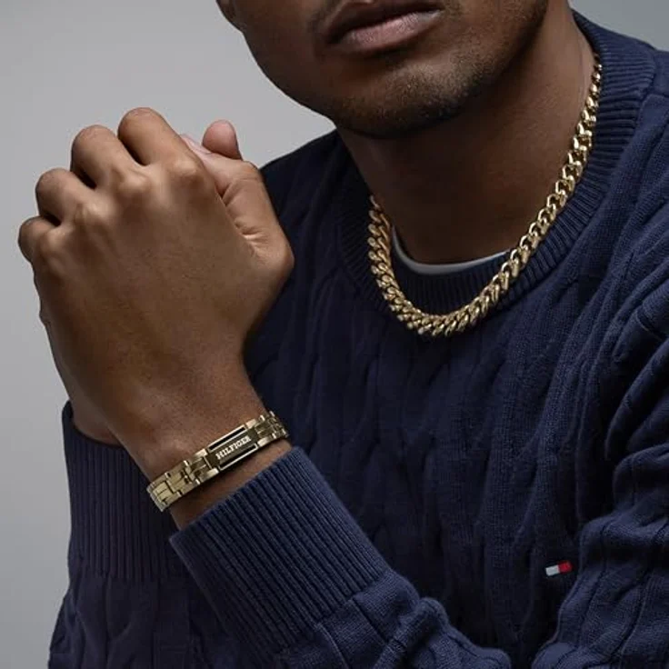 Tommy Hilfiger Jewelry Armband aus Edelstahl mit Gelbgold-Ion-Beschichtung, Knebelverschluss, 190 mm, Ikonisches blaues Emaille-Detail – Bild 4