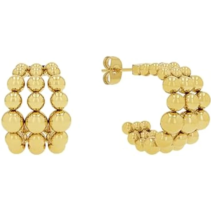 JOOP! Creolen Edelstahl Damen Ohrschmuck, 20x15 mm, IP-Gold, Bead-Optik, mit Steckverschluss, in Geschenkbox, 2039831 – Bild 1