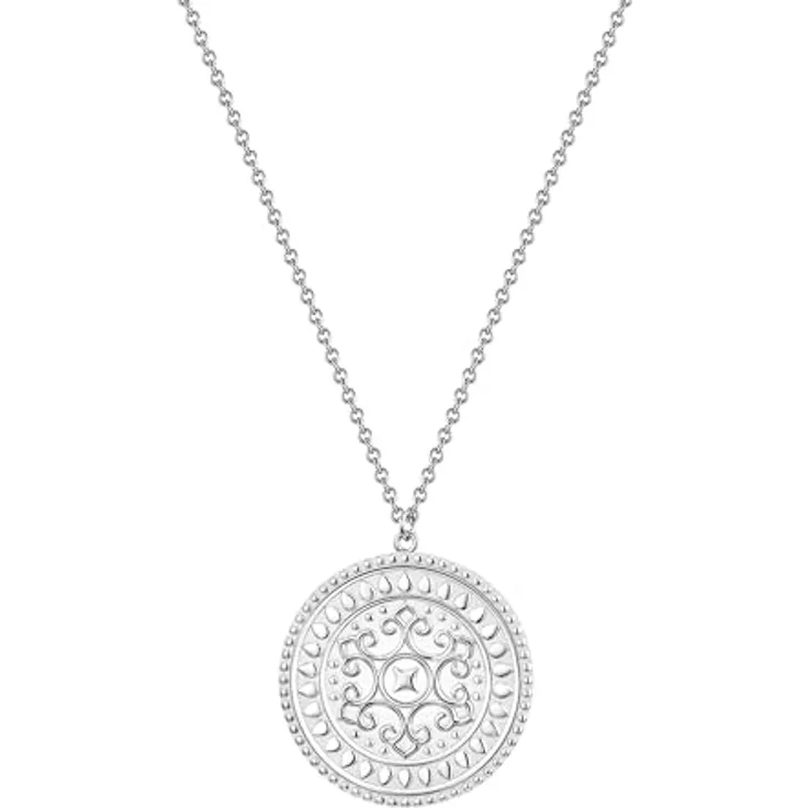 GLANZSTÜCKE MÜNCHEN Damen-Kette mit Ornament-Anhänger in Sterlingsilber 925, 45 cm lange Ankerkette mit Münz-Anhänger und arabischen Zeichen
