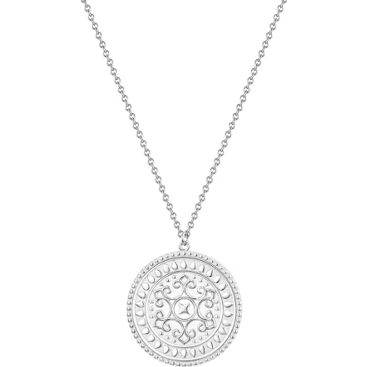 GLANZSTÜCKE MÜNCHEN Damen-Kette mit Ornament-Anhänger in Sterlingsilber 925, 45 cm lange Ankerkette mit Münz-Anhänger und arabischen Zeichen – Bild 1