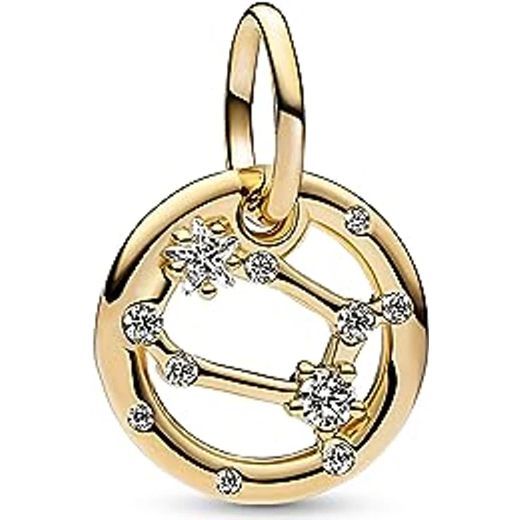 PANDORA Moments Sternzeichen Zwilling Charm-Anhänger aus Sterling Silber mit 14 Karat vergoldeter Metalllegierung und Zirkonia, kompatibel mit Moments Armbändern, 762711C01 – Bild 1