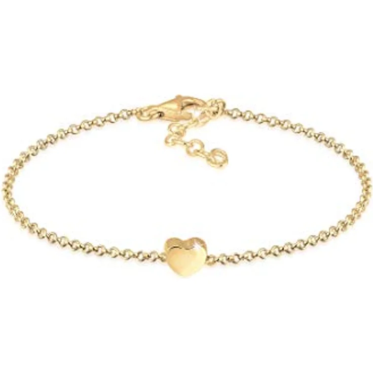 Elli Armband Damen mit Herz Anhänger Basic, 925 Sterling Silber vergoldet, 16 cm, handgefertigt, anlaufgeschützt