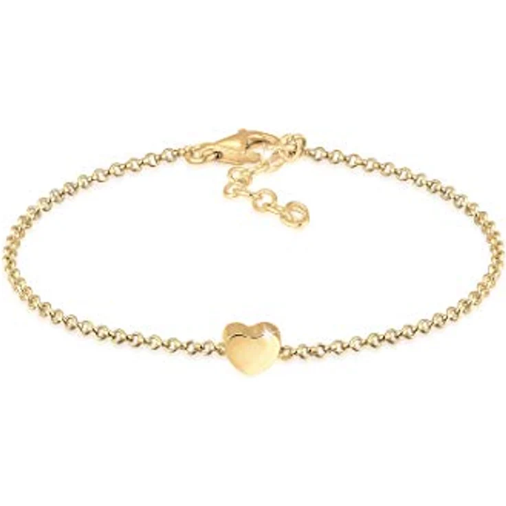 Elli Armband Damen mit Herz Anhänger Basic, 925 Sterling Silber vergoldet, 16 cm, handgefertigt, anlaufgeschützt – Bild 1