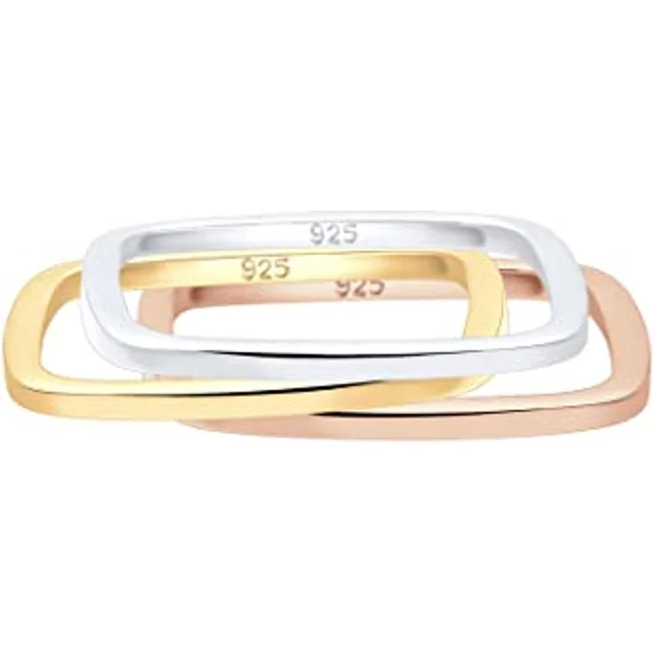 Elli Ring Damen Set Viereck Statement Tri-Color, 925 Sterling Silber, handgefertigtes Schmuckstück – Bild 2