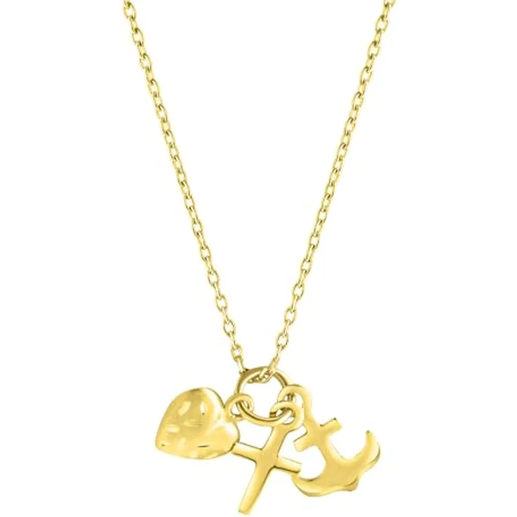 Fascination by Ellen K. Damen Anhänger mit Ankerkette aus 375/- Gelbgold, 42+3cm, Glaube, Liebe, Hoffnung, glänzend, gelb