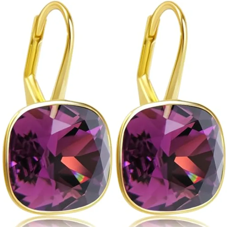 NOBEL SCHMUCK Ohrringe Klappverschluss, 925 Sterling Silber vergoldet mit roten Amethyst Kristallen