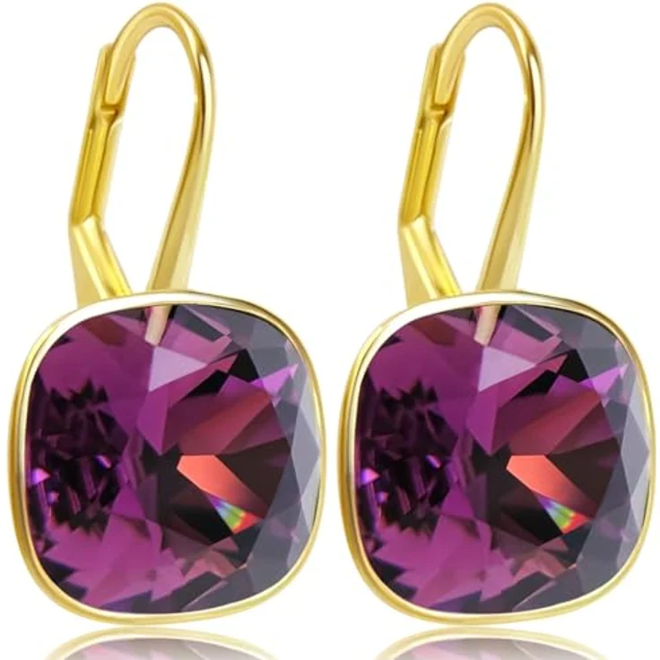 NOBEL SCHMUCK Ohrringe Klappverschluss, 925 Sterling Silber vergoldet mit roten Amethyst Kristallen – Bild 1