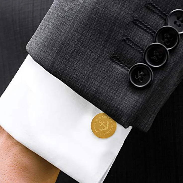 Gravado Runde Manschettenknöpfe 18K Gold-Edelstahl mit Anker Gravur, personalisiert mit Namen und Datum, Anzug Accessoires für Herren – Bild 5