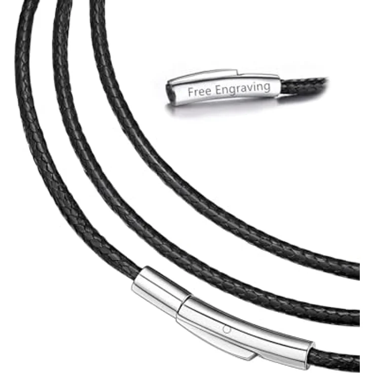 FaithHeart Lederband 2MM, personalisierte Lederhalskette für Herren und Damen, Schwarz, 65CM, mit Druckknopf und Edelstahlverschluss, Kunstleder, perfekt für Geschenke zu Weihnachten – Bild 1