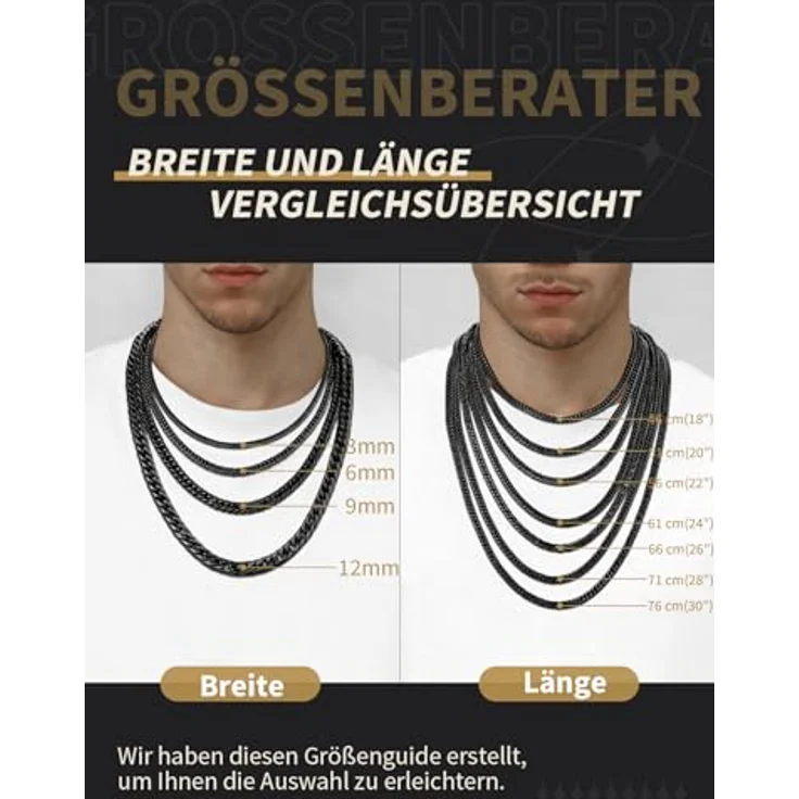 FindChic Schwarz Panzerkette, Herren Halskette 3mm Gliederkette 71cm Edelstahl, mit Geschenkebox für Weihnachten und Geburtstag – Bild 4