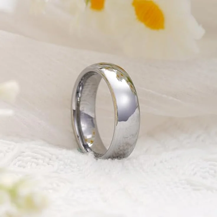 King Will Basic Wolfram-Ehering, 6mm hochglanzpoliert in Silber, gewölbt, für Damen und Herren, aus hochwertigem Wolframkarbid – Bild 2
