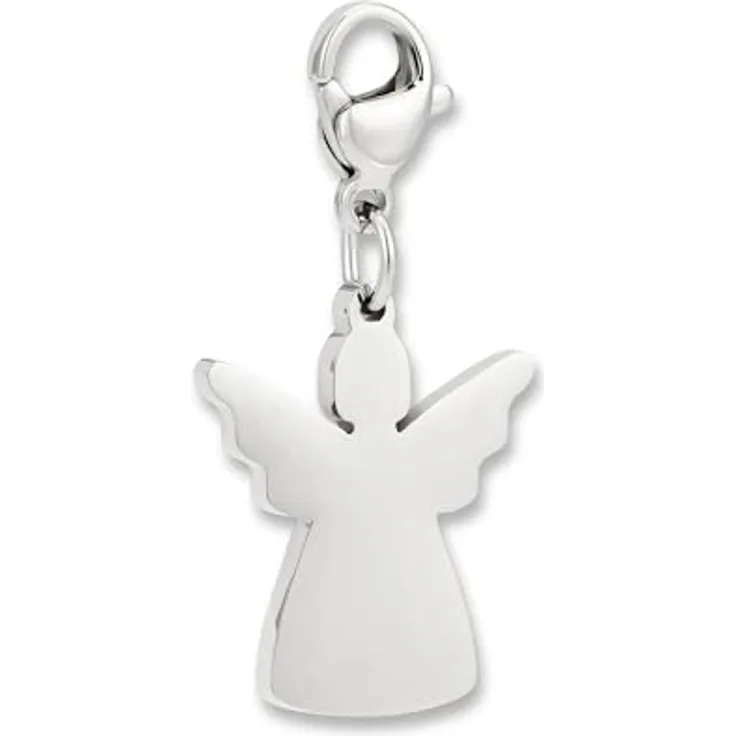 GD GOOD.designs Charms Anhänger Engel, Silberner Kettenanhänger aus 316L Edelstahl mit Karabiner-Verschluss, Wasserfest & Hypoallergen für Bettelarmband