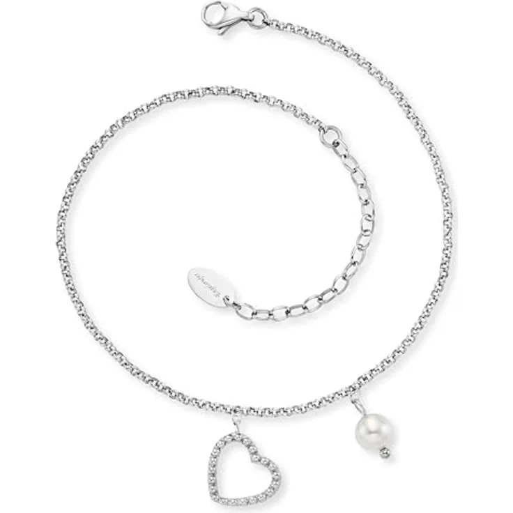 Engelsrufer Fußkettchen aus Sterling Silber, Herz Anhänger mit Perle, verstellbar 22+5cm, nickelfrei, Karabinerverschluss