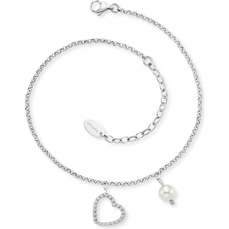 Engelsrufer Fußkettchen aus Sterling Silber, Herz Anhänger mit Perle, verstellbar 22+5cm, nickelfrei, Karabinerverschluss – Bild 1
