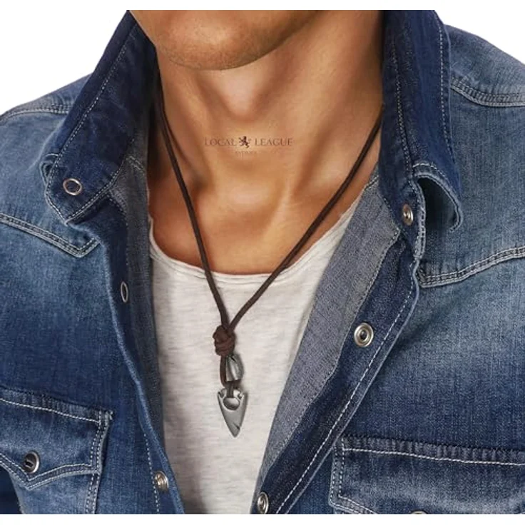 LOCAL LEAGUE Herren-Halskette 'OCEAN HUNTERS', verstellbare Lederkette mit braunem Kordel-Tanga-Seil und Pfeilspitze-Metall-Anhänger, 39-65 cm, ideal für Strand, Festivals und Clubs – Bild 2
