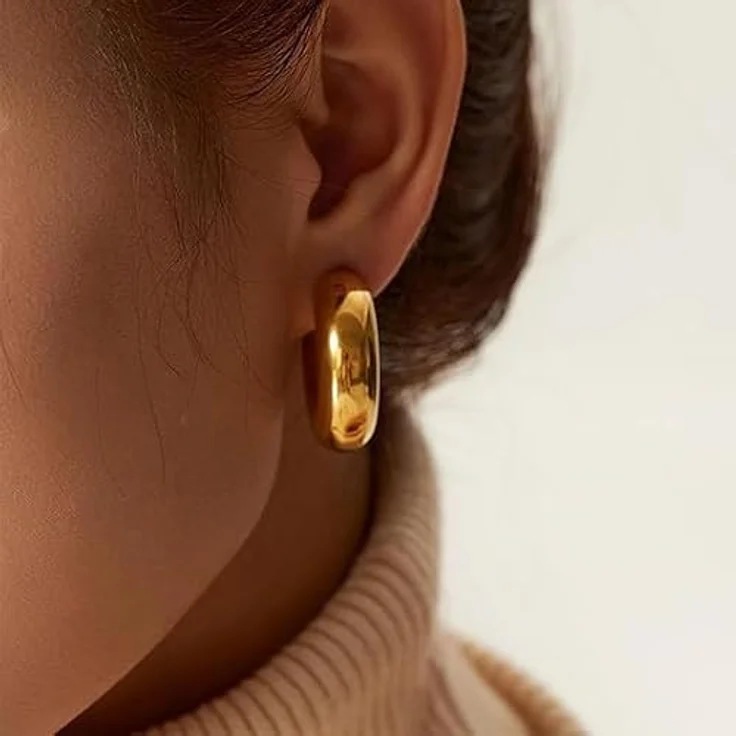 Joya Love Klobige goldene Creolen, 30 mm, anlaufgeschützt, hypoallergen, wasserdicht, handgefertigt – Bild 4