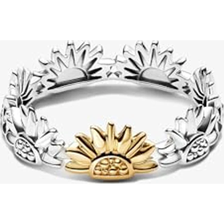 PANDORA Moments Sonnenblume Bicolor Bandring, Sterling-Silber mit 14 Karat Vergoldung, Größe 60 – Bild 2
