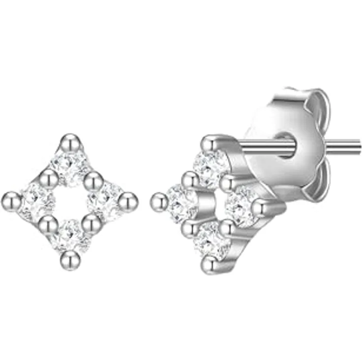 Glanzstücke München Damen Ohrstecker 925/- Sterling Silber rhodiniert mit weißen Zirkonia, quadratisch, Steckverschluss