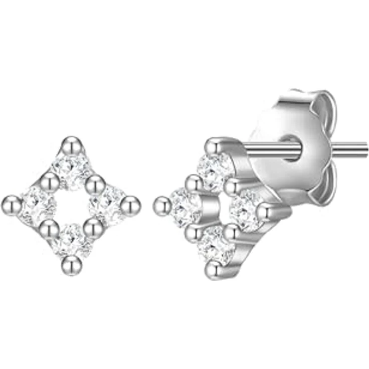 Glanzstücke München Damen Ohrstecker 925/- Sterling Silber rhodiniert mit weißen Zirkonia, quadratisch, Steckverschluss – Bild 1