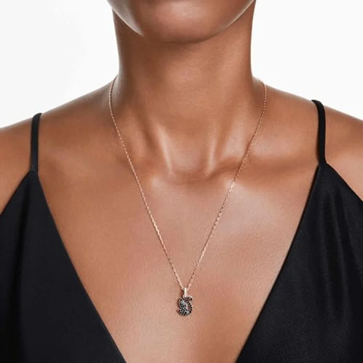 Swarovski Swan Anhänger, Rosé Vergoldete Damenhalskette mit Schwan-Motiv und Schwarzen Swarovski Kristallen im Pavé-Design – Bild 5
