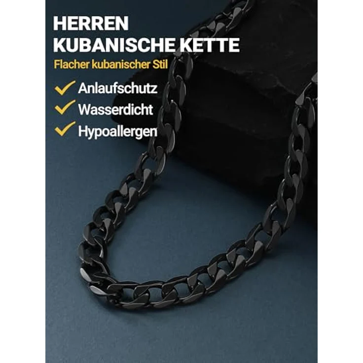 PROSTEEL Panzerkette Herren Edelstahl Halskette 55CM, 13MM breit, kubanischer Stil, schwarz, wasserdicht und hautfreundlich – Bild 3