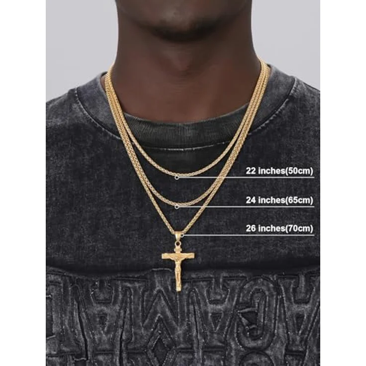 U7 Edelstahl Kreuz Halskette INRI Kruzifix Jesus Christus Anhänger, 55cm Rosegold vergoldet, Herren Modeschmuck – Bild 3