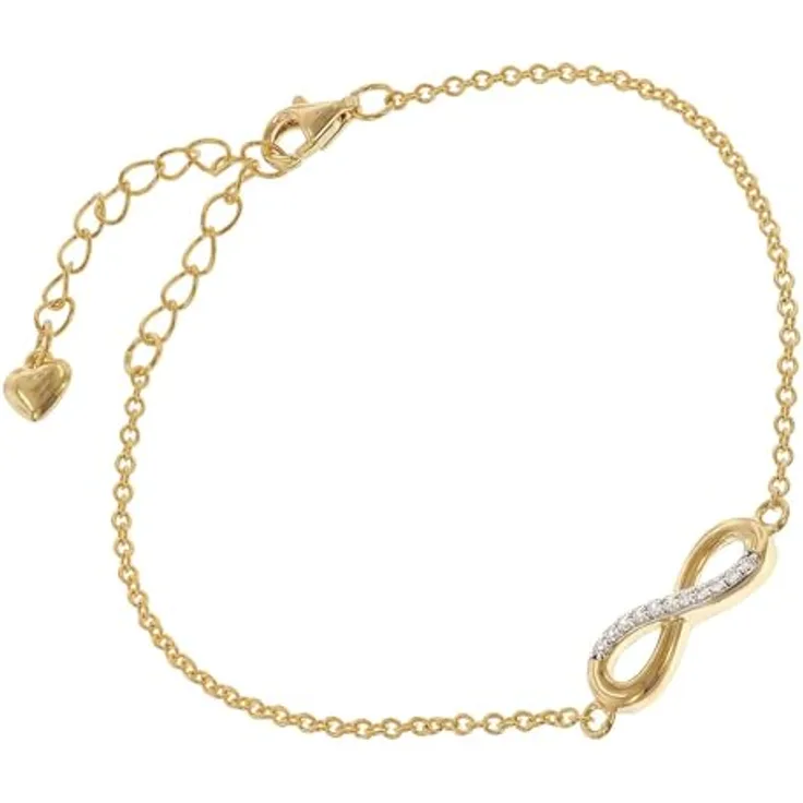 trendor Damen-Armband Unendlichkeit 925 Silber Vergoldet mit Zirkonias, flexible Länge bis 19,5 cm, eleganter Armschmuck für Frauen