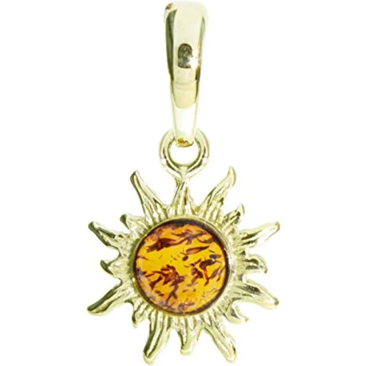 OSTSEE-SCHMUCK Kettenanhänger Sonne, vergoldeter Sterlingsilber Anhänger mit Bernstein, 14 mm, 1-tlg