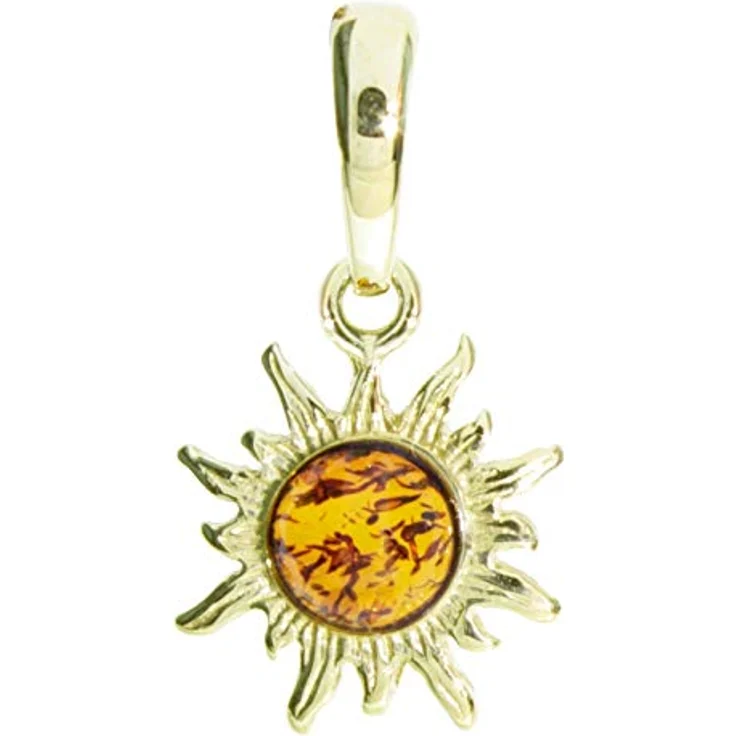 OSTSEE-SCHMUCK Kettenanhänger Sonne, vergoldeter Sterlingsilber Anhänger mit Bernstein, 14 mm, 1-tlg – Bild 1