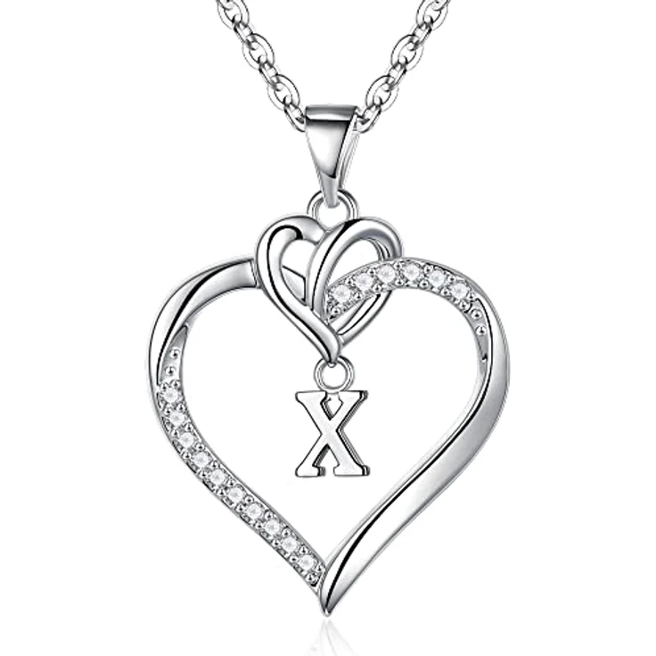 TINGN Herz Initiale Kette für Damen, Zierliche Halskette aus 14 Karat vergoldetem Zirkonia mit Buchstaben X, 45 cm lang plus 5 cm Verlängerung, elegantes Design für Geschenke – Bild 1