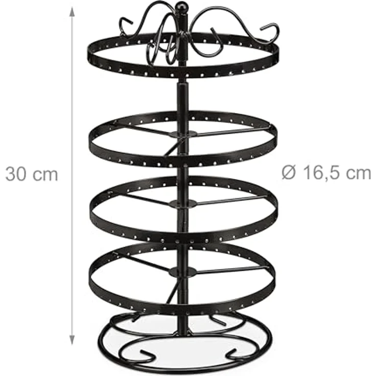 Relaxdays Ohrringhalter, drehbar mit 168 Steckplätzen, aus Eisen, Schwarz, HxD: 30 x 16,5 cm, für Ohrstecker und lange Ohrringe – Bild 4