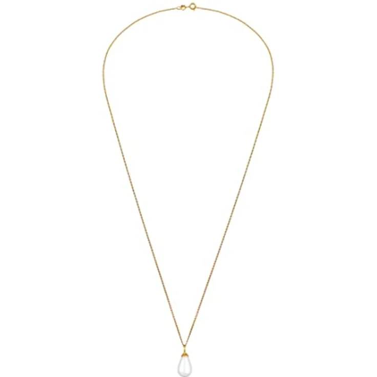 Nenalina Damen Halskette aus 925 Sterling Silber vergoldet, goldene Kette mit 15 mm Muschelkernperl-Anhänger, Kettenlänge 60 cm – Bild 3