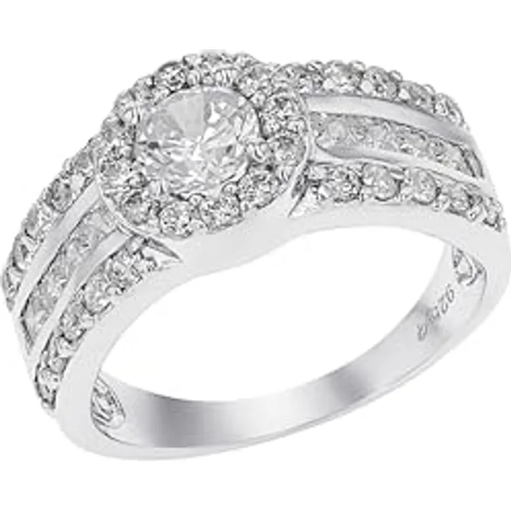 Amor Eleganter Damen Ring 925 Sterling Silber mit Zirkonia, Weiß, 9 mm Breite, in Schmuck Geschenk Box