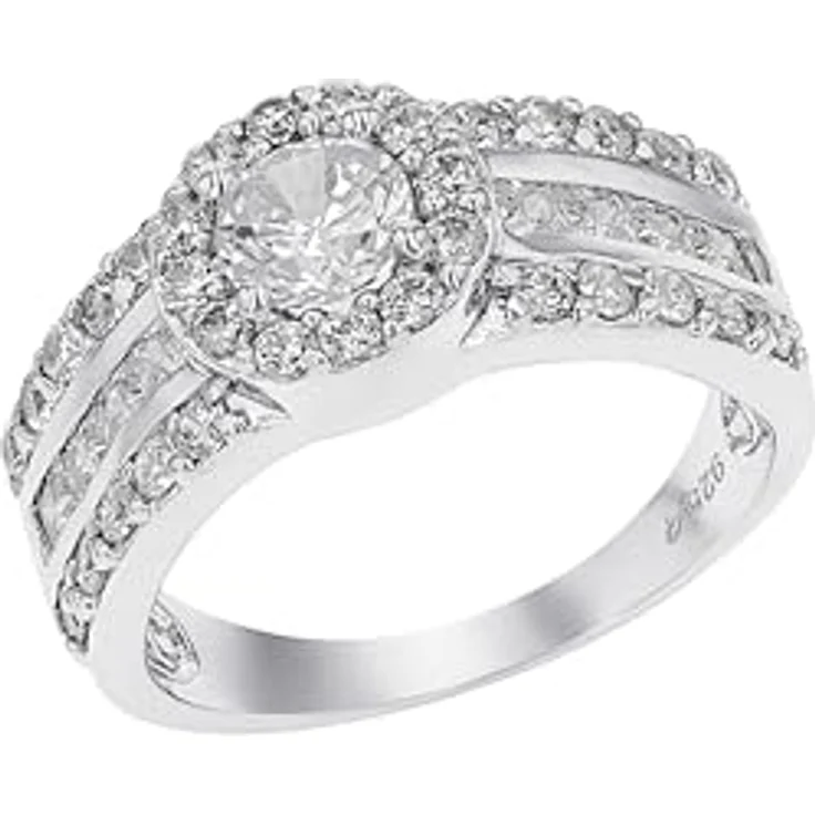 Amor Eleganter Damen Ring 925 Sterling Silber mit Zirkonia, Weiß, 9 mm Breite, in Schmuck Geschenk Box – Bild 1