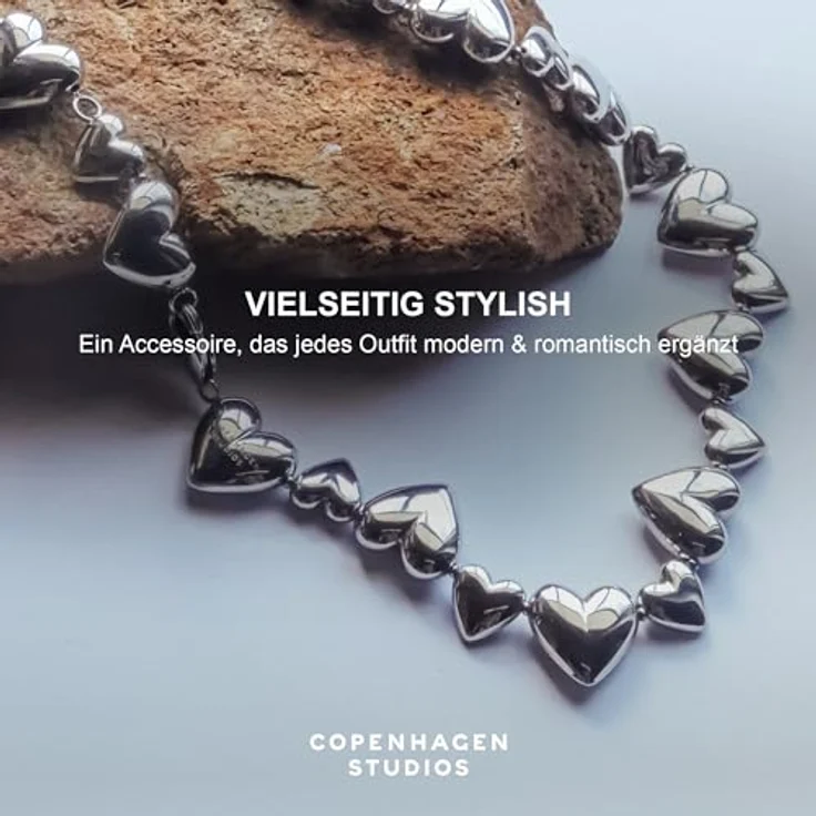 COPENHAGEN STUDIOS Puffy Hearts Halskette - gold - Edelstahl 14K vergoldet, verstellbare Länge, wasserfest & hautfreundlich – Bild 5
