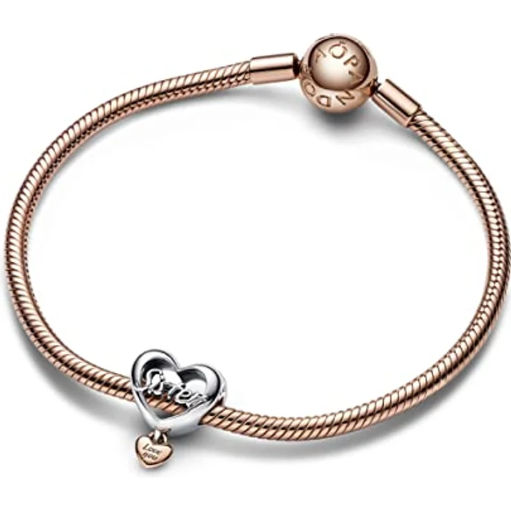 PANDORA „Love You Sister“ Herz-Charm, Sterling-Silber und 14 Karat rosévergoldet, kompatibel mit PANDORA Moments Armbändern – Bild 3