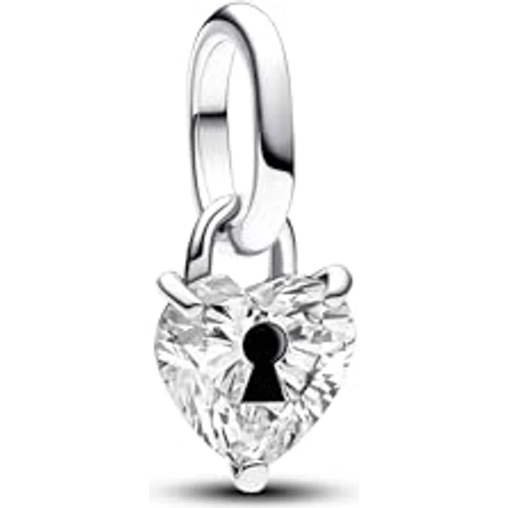 PANDORA ME Schlüsselloch Herz Mini-Charm-Anhänger aus Sterling Silber mit Zirkonia in schwarz, kompatibel mit ME und Moments Armbändern, 793086C01 – Bild 1