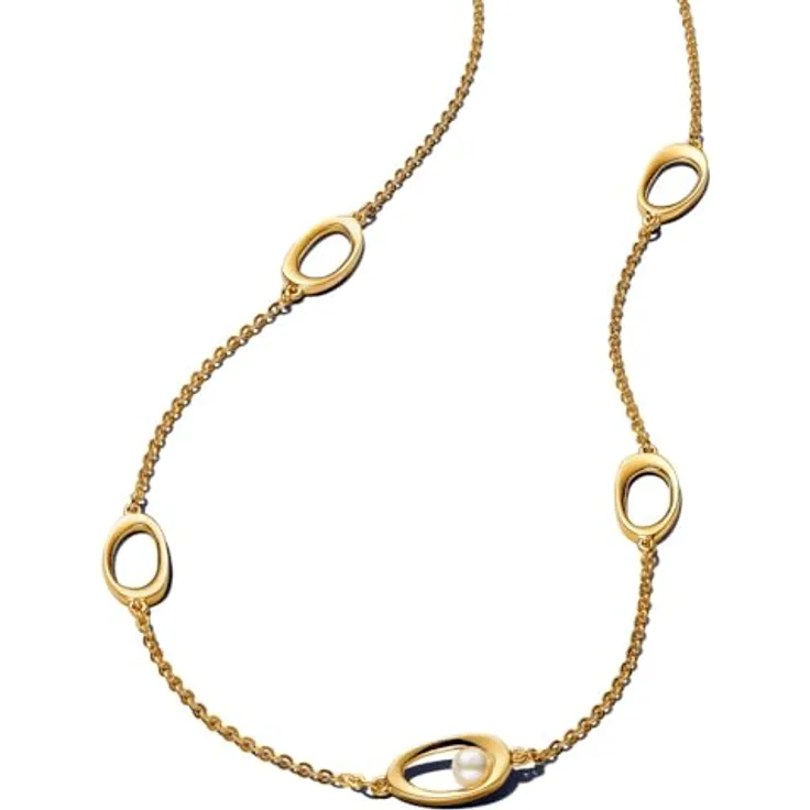 PANDORA Essence Organisch Geformtes Oval & Behandelte Süßwasserzuchtperle Halskette aus 14 Karat vergoldetem Sterling Silber, 45 cm, Elegante Damen-Halskette