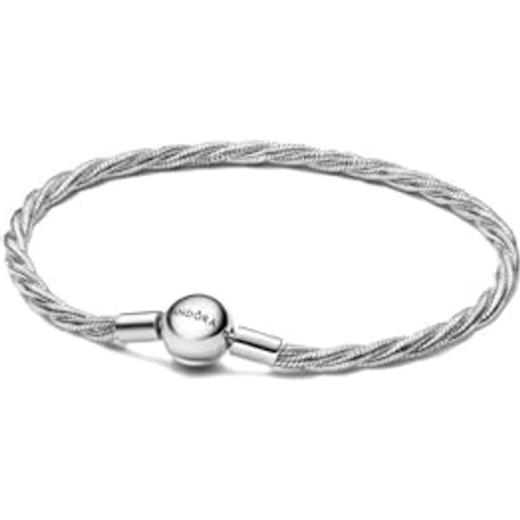 PANDORA Moments Runder Verschluss Gedrehtes Schlangen-Gliederarmband aus Sterling-Silber, Größe: 18 cm, kompatibel mit bis zu 18 Charms, 593757C00-18 – Bild 1