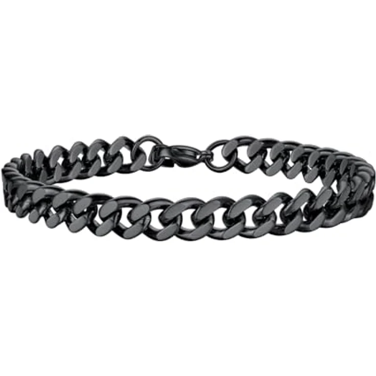 FindChic Herren Armband Edelstahl Panzerkette 7mm, Armkette in Schwarz, 19cm Länge, robust und oxidationsbeständig – Bild 1