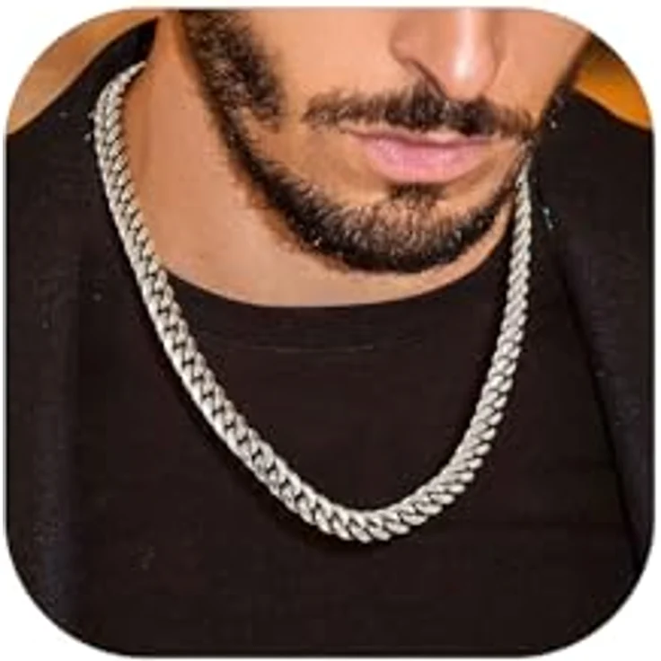 PROSTEEL Panzerkette 10mm breit Herren Halskette, Edelstahl kubanische Gliederkette 55cm, silber, trendiger Hip-Hop Schmuck für Männer – Bild 1